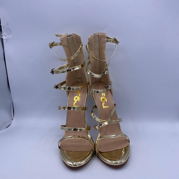 FSJ Gold Strappy Gladiator High Heel Sandals - Picture 3 of 9